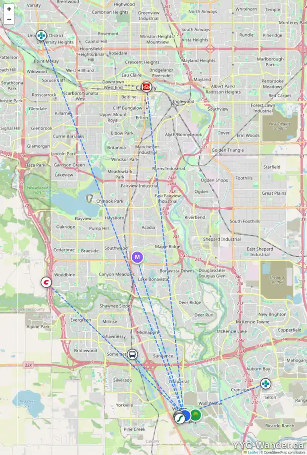 Daily accessibility map for 58 WALGROVE PZ SE, Calgary showing nearby schools, grocery stores, parks, LRT stations and nearby amenities