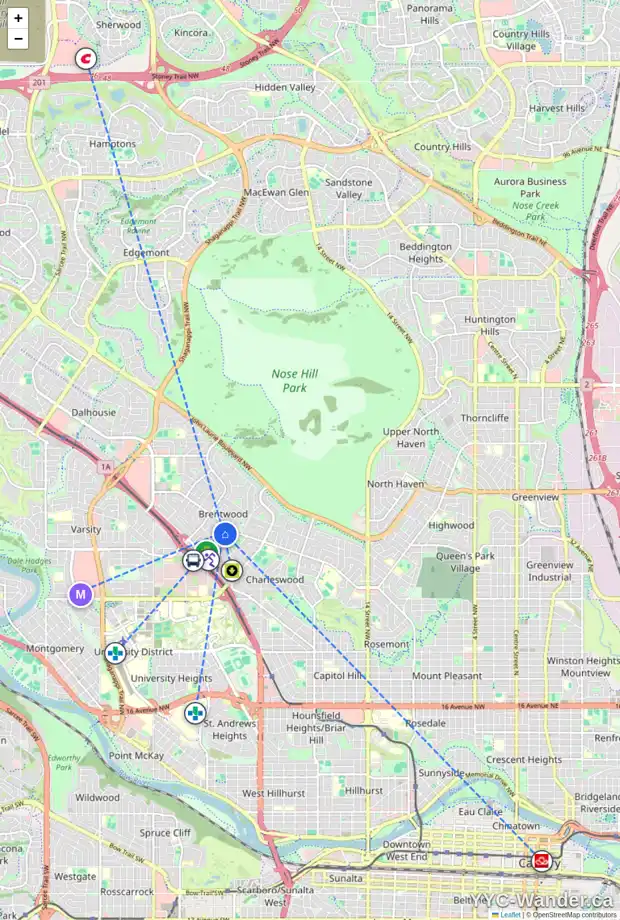 Daily accessibility map for 21 BUTLER CR NW, Calgary showing nearby schools, grocery stores, parks, LRT stations and nearby amenities