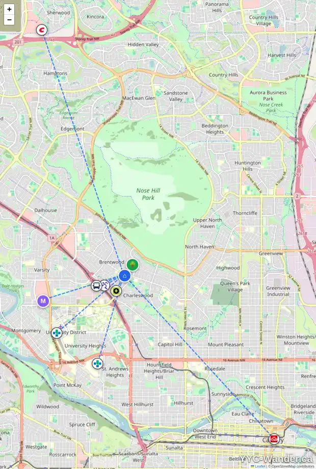 Daily accessibility map for 3944 BRANTFORD DR NW, Calgary showing nearby schools, grocery stores, parks, LRT stations and nearby amenities