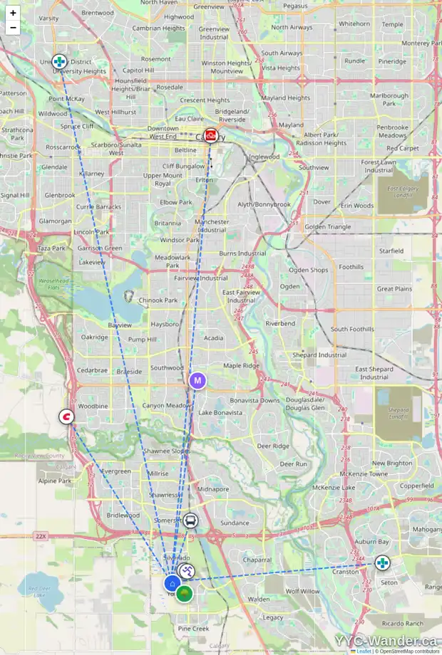 Daily accessibility map for 405 YORKVILLE AV SW, Calgary showing nearby schools, grocery stores, parks, LRT stations and nearby amenities