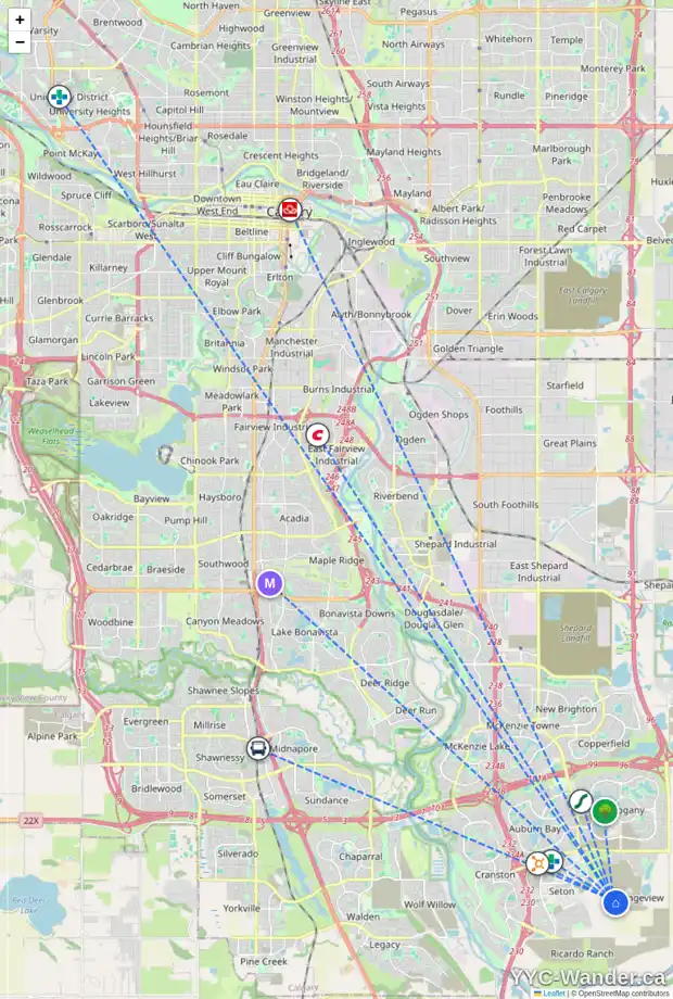 Daily accessibility map for 252 MALLARD GV SE, Calgary showing nearby schools, grocery stores, parks, LRT stations and nearby amenities