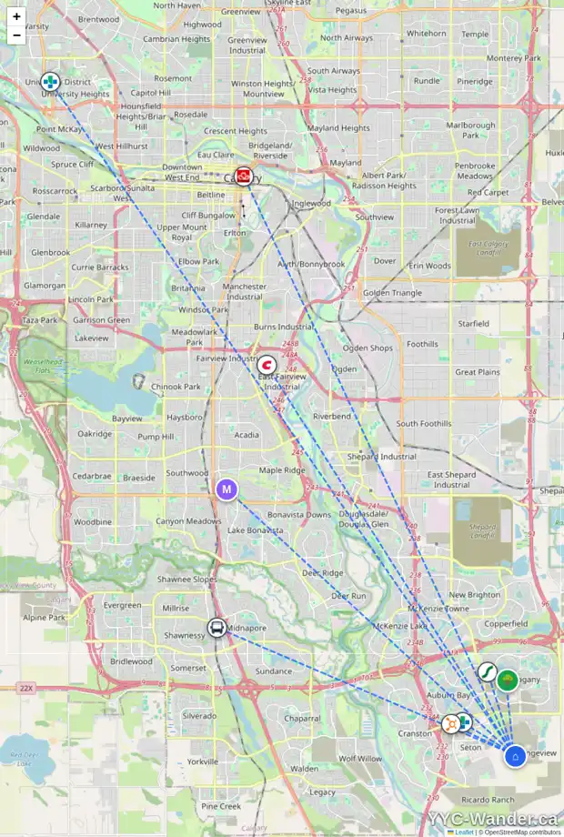 Daily accessibility map for 263 MALLARD GV SE, Calgary showing nearby schools, grocery stores, parks, LRT stations and nearby amenities