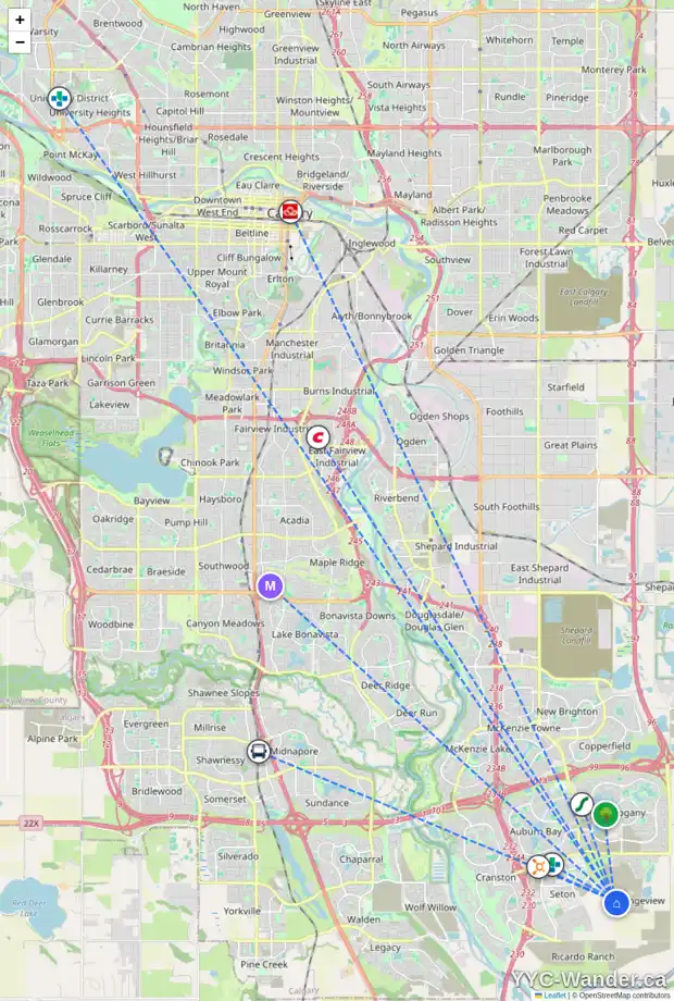 Daily accessibility map for 288 MALLARD GV SE, Calgary showing nearby schools, grocery stores, parks, LRT stations and nearby amenities