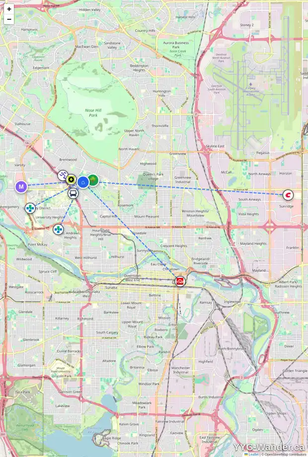 Daily accessibility map for 2440 CHEROKEE DR NW, Calgary showing nearby schools, grocery stores, parks, LRT stations and nearby amenities