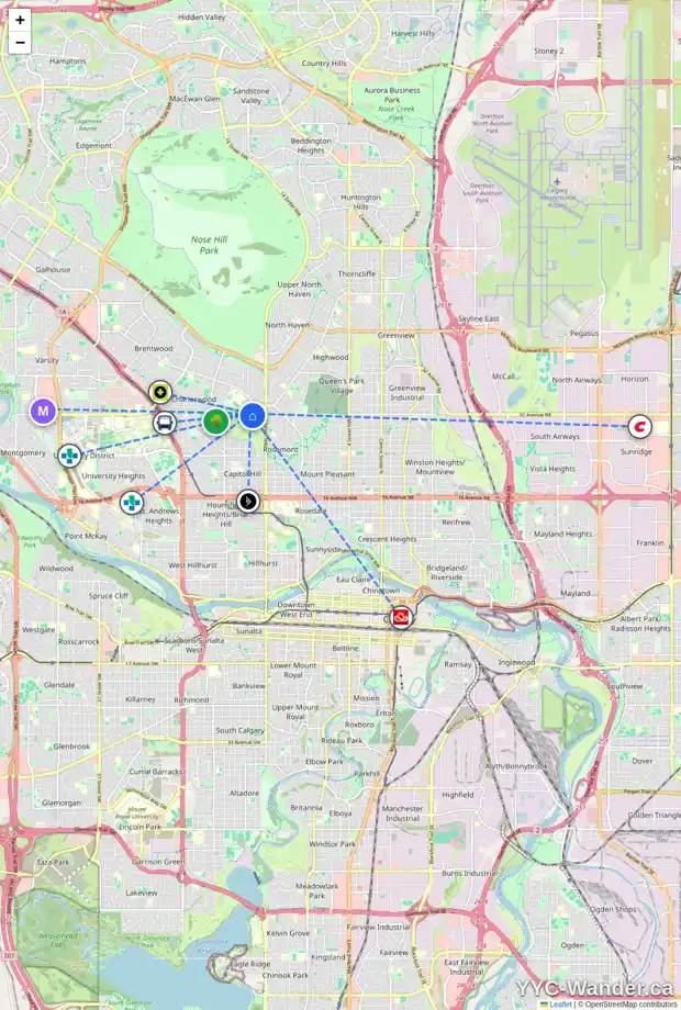 Daily accessibility map for 3227 CAROL DR NW, Calgary showing nearby schools, grocery stores, parks, LRT stations and nearby amenities