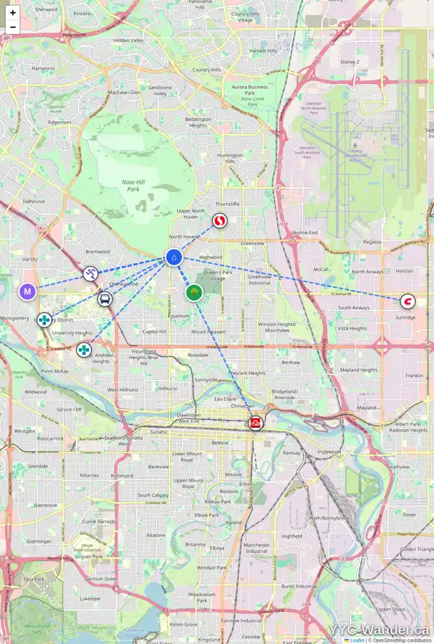 Daily accessibility map for 4522 NORTH HAVEN DR NW, Calgary showing nearby schools, grocery stores, parks, LRT stations and nearby amenities