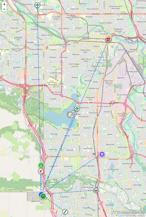 Daily accessibility map for 143 BLUEROCK AV SW, Calgary showing nearby schools, grocery stores, parks, LRT stations and nearby amenities