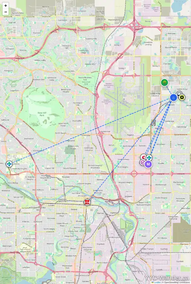 Daily accessibility map for 85 MARTINVALLEY CR NE, Calgary showing nearby schools, grocery stores, parks, LRT stations and nearby amenities