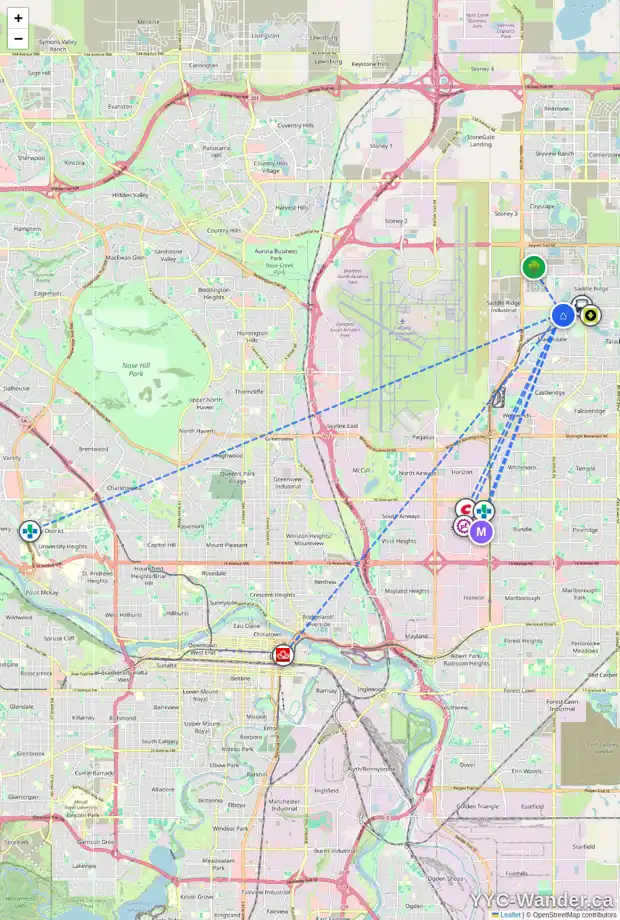 Daily accessibility map for 93 MARTINVALLEY CR NE, Calgary showing nearby schools, grocery stores, parks, LRT stations and nearby amenities