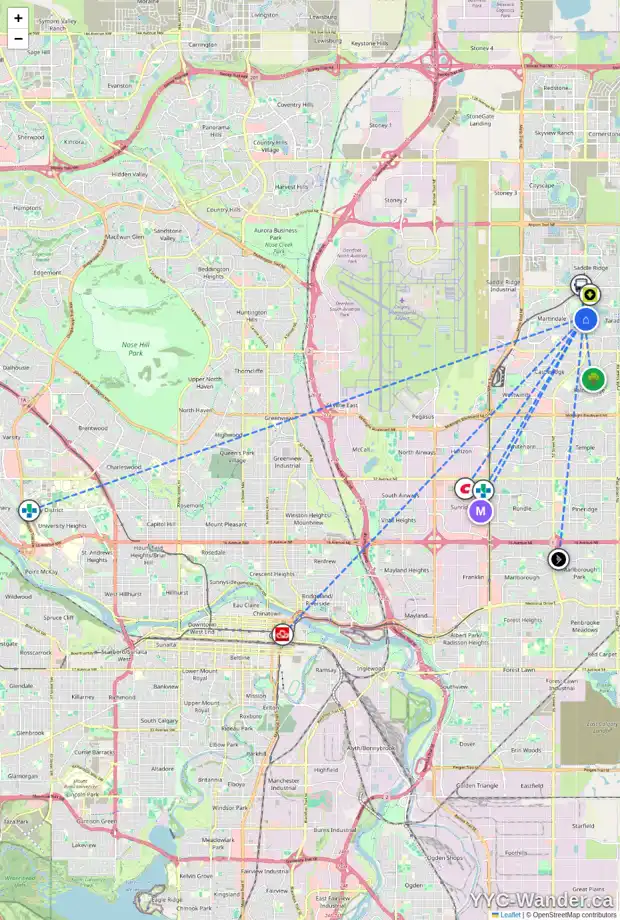 Daily accessibility map for 1328 7451 FALCONRIDGE BV NE, Calgary showing nearby schools, grocery stores, parks, LRT stations and nearby amenities
