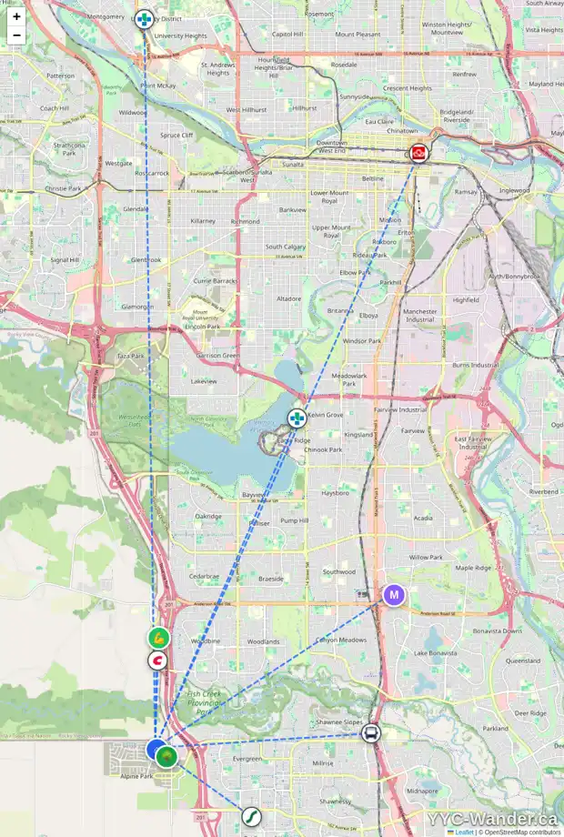 Daily accessibility map for 211 BLUEROCK AV SW, Calgary showing nearby schools, grocery stores, parks, LRT stations and nearby amenities