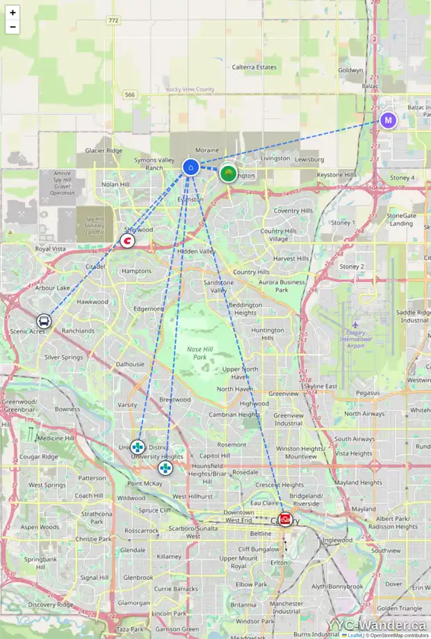 Daily accessibility map for 226 AMBLEHURST WY NW, Calgary showing nearby schools, grocery stores, parks, LRT stations and nearby amenities