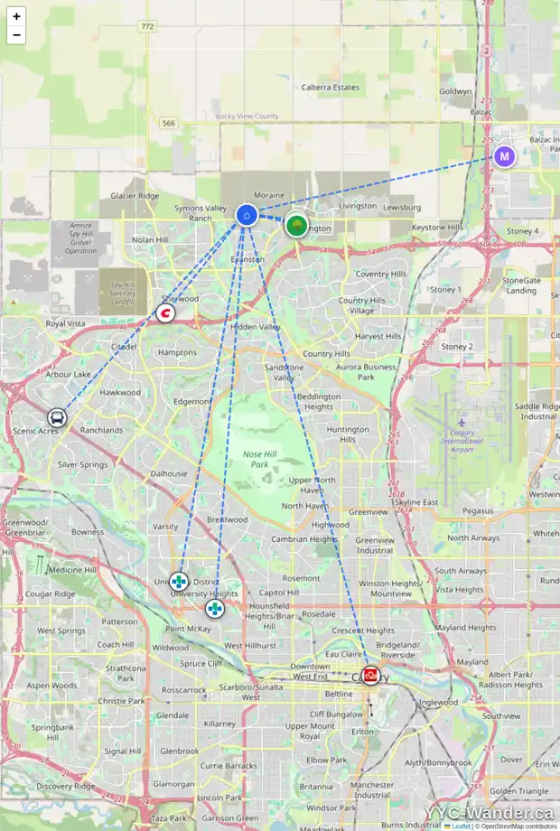 Daily accessibility map for 14608 24 ST NW, Calgary showing nearby schools, grocery stores, parks, LRT stations and nearby amenities
