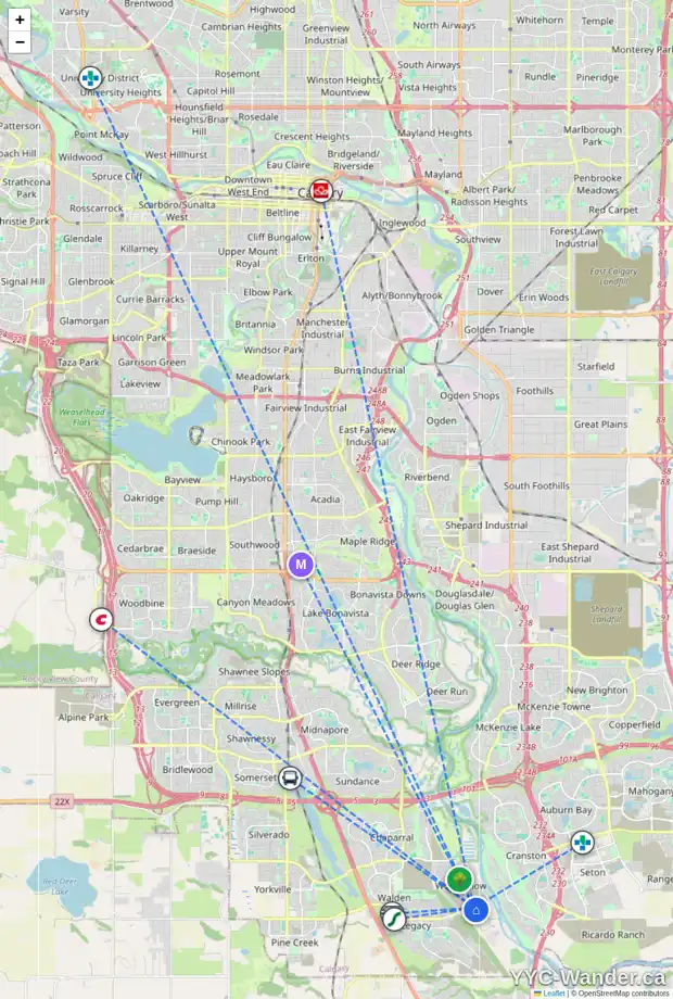 Daily accessibility map for 902 WOLF WILLOW BV SE, Calgary showing nearby schools, grocery stores, parks, LRT stations and nearby amenities