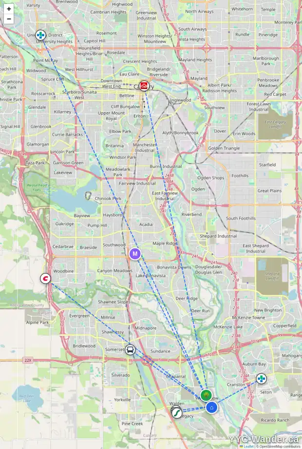 Daily accessibility map for 819 WOLF WILLOW BV SE, Calgary showing nearby schools, grocery stores, parks, LRT stations and nearby amenities