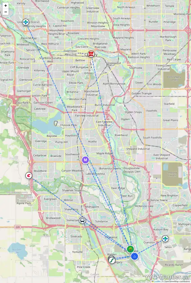 Daily accessibility map for 818 WOLF WILLOW BV SE, Calgary showing nearby schools, grocery stores, parks, LRT stations and nearby amenities