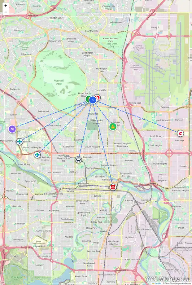 Daily accessibility map for 94 THORNLEE CR NW, Calgary showing nearby schools, grocery stores, parks, LRT stations and nearby amenities