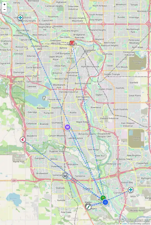Daily accessibility map for 690 WOLF WILLOW BV SE, Calgary showing nearby schools, grocery stores, parks, LRT stations and nearby amenities