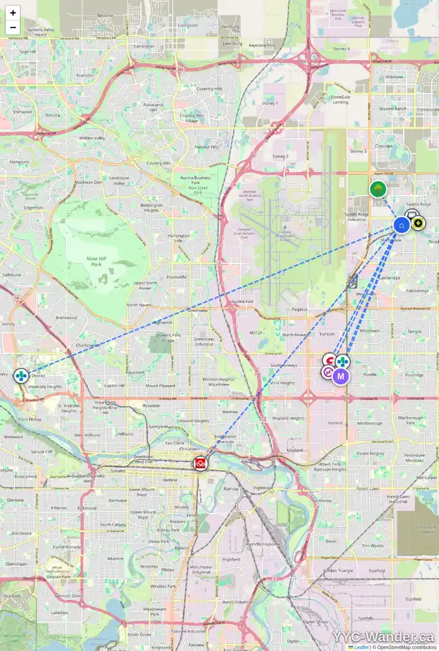 Daily accessibility map for 22 MARTINVALLEY CO NE, Calgary showing nearby schools, grocery stores, parks, LRT stations and nearby amenities
