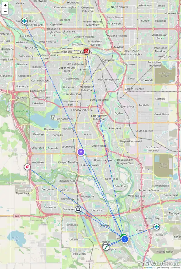 Daily accessibility map for 530 WOLF WILLOW BV SE, Calgary showing nearby schools, grocery stores, parks, LRT stations and nearby amenities