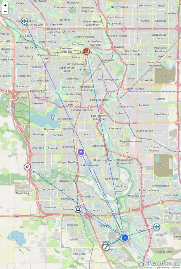 Daily accessibility map for 214 WOLF HOLLOW CR SE, Calgary showing nearby schools, grocery stores, parks, LRT stations and nearby amenities