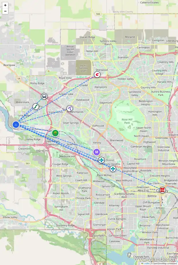 Daily accessibility map for 53 ROYSTON GV NW, Calgary showing nearby schools, grocery stores, parks, LRT stations and nearby amenities