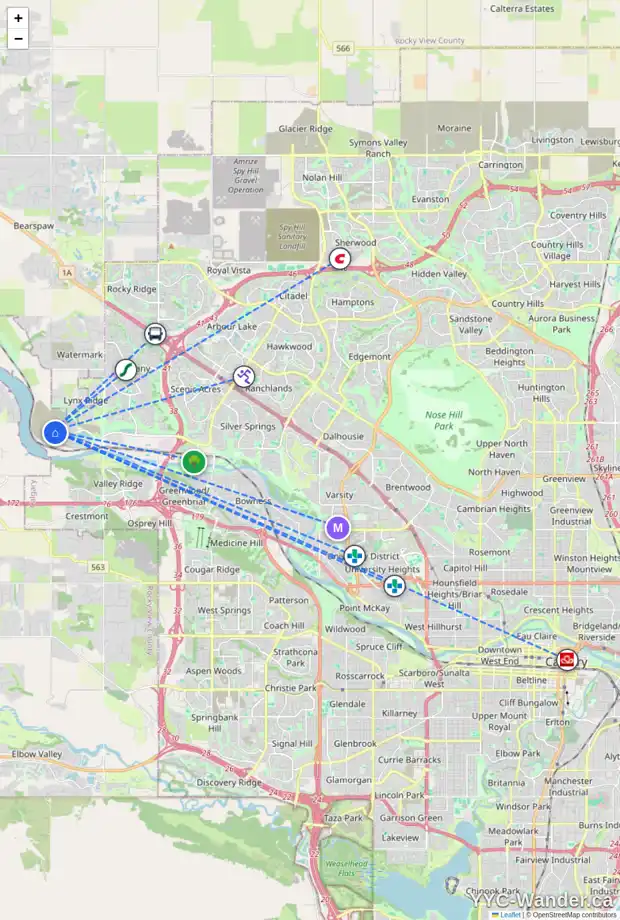 Daily accessibility map for 71 ROYSTON PA NW, Calgary showing nearby schools, grocery stores, parks, LRT stations and nearby amenities