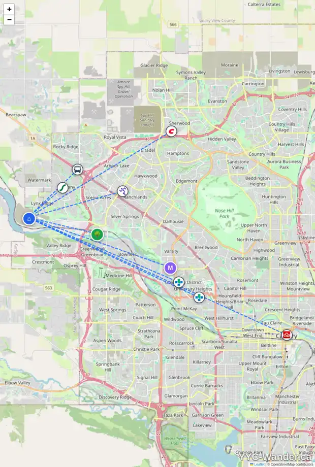 Daily accessibility map for 79 ROYSTON WY NW, Calgary showing nearby schools, grocery stores, parks, LRT stations and nearby amenities