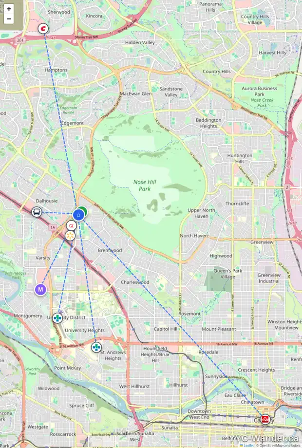 Daily accessibility map for 3716 BENTON DR NW, Calgary showing nearby schools, grocery stores, parks, LRT stations and nearby amenities