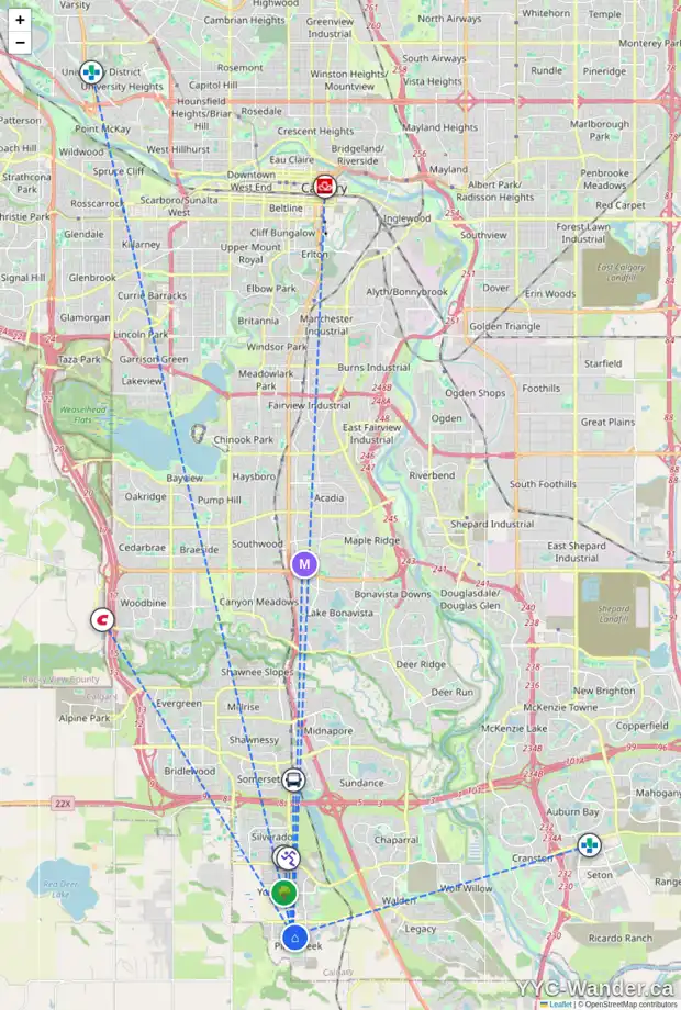 Daily accessibility map for 296 CREEKSTONE CI SW, Calgary showing nearby schools, grocery stores, parks, LRT stations and nearby amenities