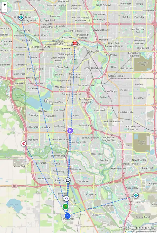 Daily accessibility map for 21270 SHERIFF KING ST SW, Calgary showing nearby schools, grocery stores, parks, LRT stations and nearby amenities
