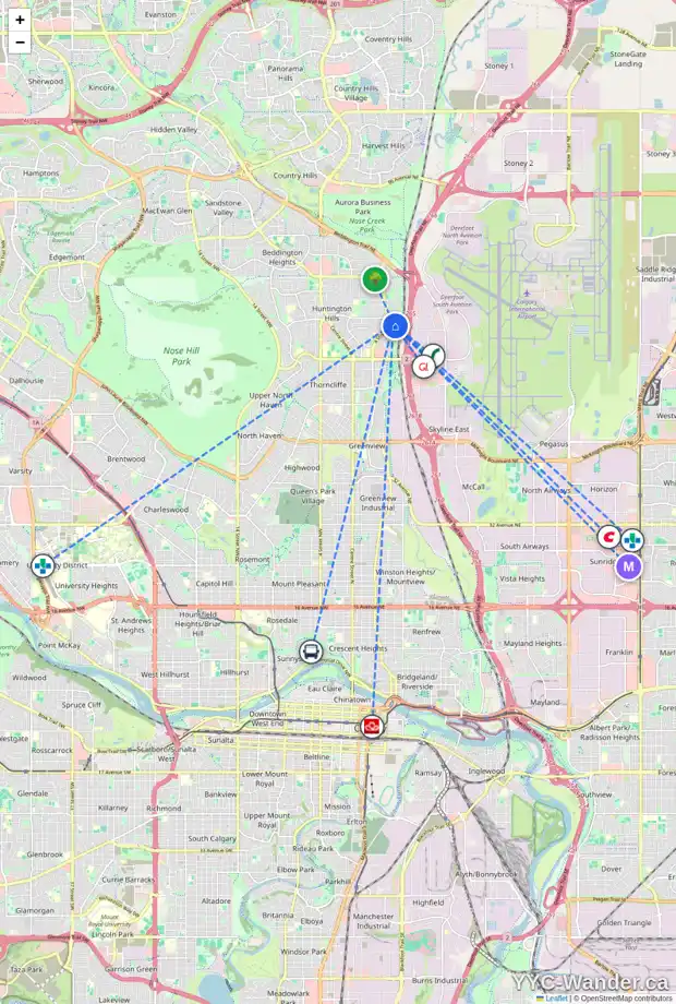 Daily accessibility map for 188 HUNTERHORN DR NE, Calgary showing nearby schools, grocery stores, parks, LRT stations and nearby amenities