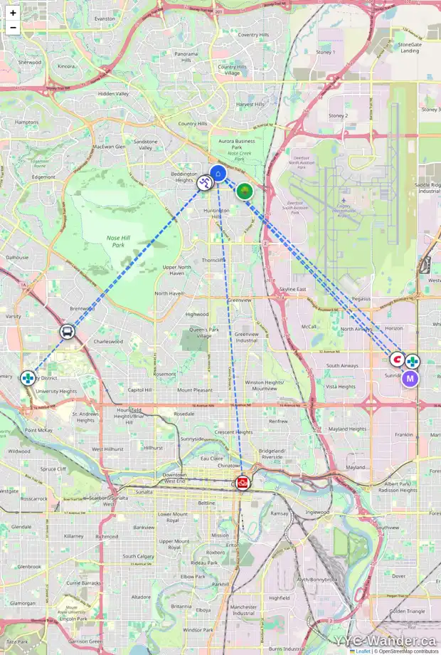 Daily accessibility map for 32 BEDDINGTON RD NE, Calgary showing nearby schools, grocery stores, parks, LRT stations and nearby amenities