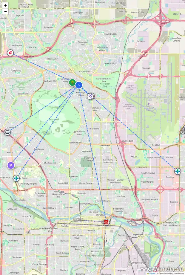 Daily accessibility map for 156 BERKSHIRE CL NW, Calgary showing nearby schools, grocery stores, parks, LRT stations and nearby amenities