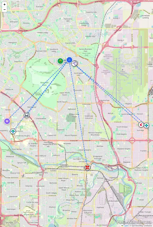 Daily accessibility map for 20 BERMUDA CL NW, Calgary showing nearby schools, grocery stores, parks, LRT stations and nearby amenities