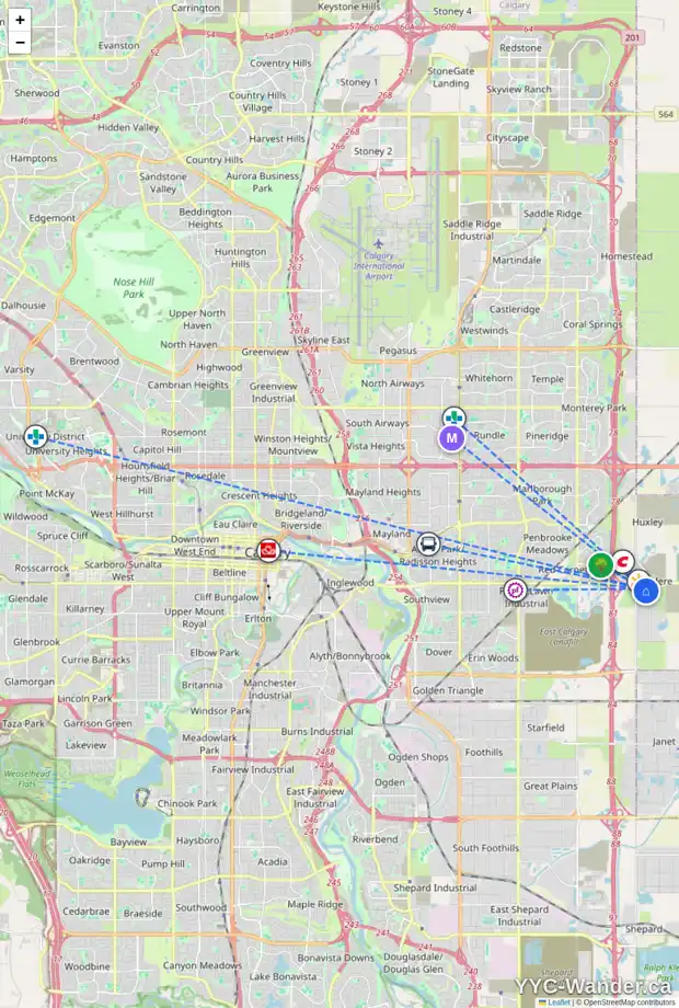 Daily accessibility map for 237 8500 19 AV SE, Calgary showing nearby schools, grocery stores, parks, LRT stations and nearby amenities