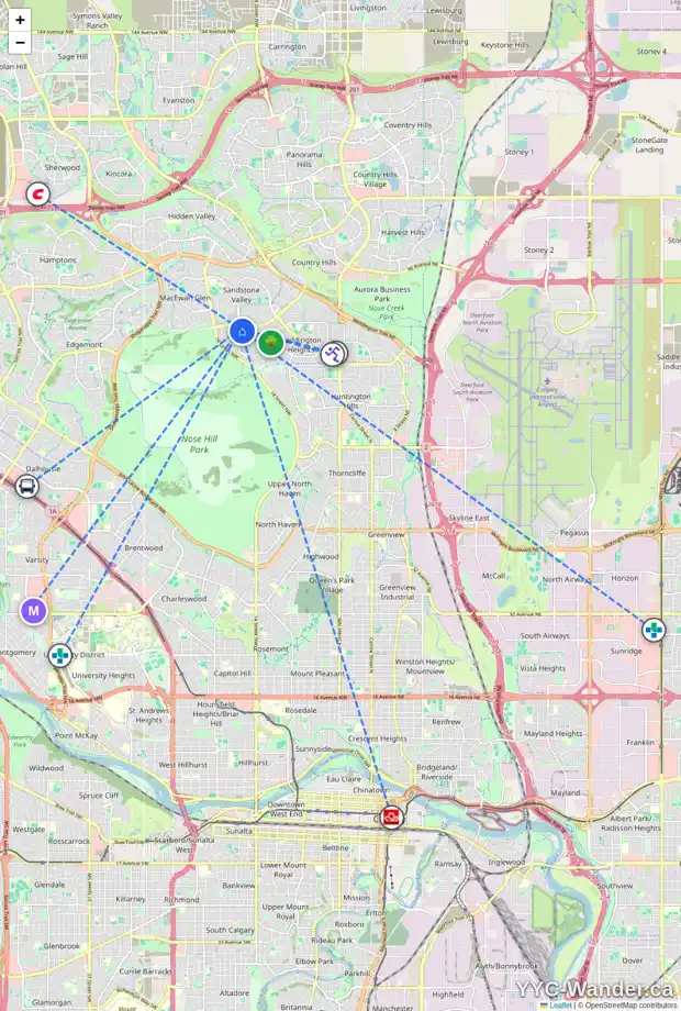 Daily accessibility map for 1484 BERKLEY DR NW, Calgary showing nearby schools, grocery stores, parks, LRT stations and nearby amenities