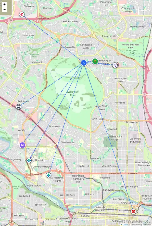 Daily accessibility map for 79 BEACONSFIELD PL NW, Calgary showing nearby schools, grocery stores, parks, LRT stations and nearby amenities