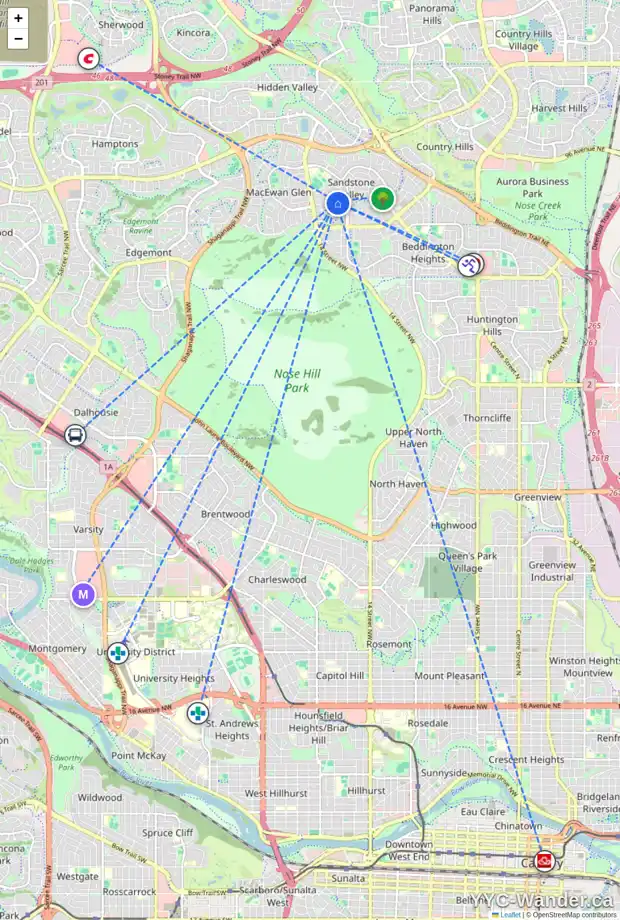 Daily accessibility map for 41 SANDRINGHAM RD NW, Calgary showing nearby schools, grocery stores, parks, LRT stations and nearby amenities
