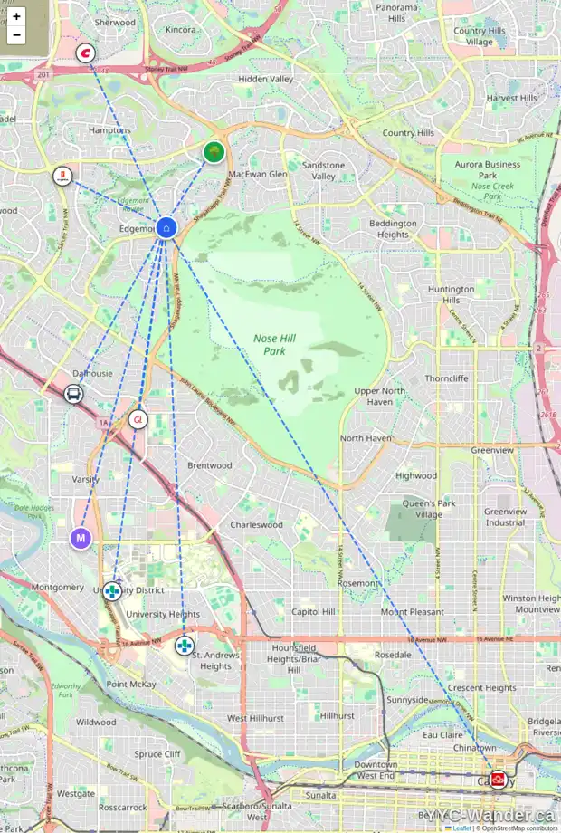 Daily accessibility map for 108 EDGEBROOK PL NW, Calgary showing nearby schools, grocery stores, parks, LRT stations and nearby amenities