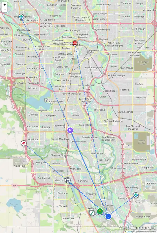 Daily accessibility map for 19 LEGACY REACH CO SE, Calgary showing nearby schools, grocery stores, parks, LRT stations and nearby amenities