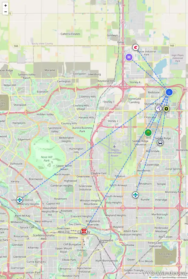 Daily accessibility map for 1907 CORNERSTONE BV NE, Calgary showing nearby schools, grocery stores, parks, LRT stations and nearby amenities