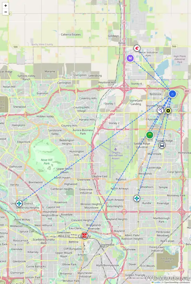 Daily accessibility map for 155 CORNER GLEN MR NE, Calgary showing nearby schools, grocery stores, parks, LRT stations and nearby amenities