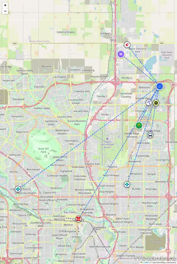 Daily accessibility map for 1949 CORNERSTONE BV NE, Calgary showing nearby schools, grocery stores, parks, LRT stations and nearby amenities