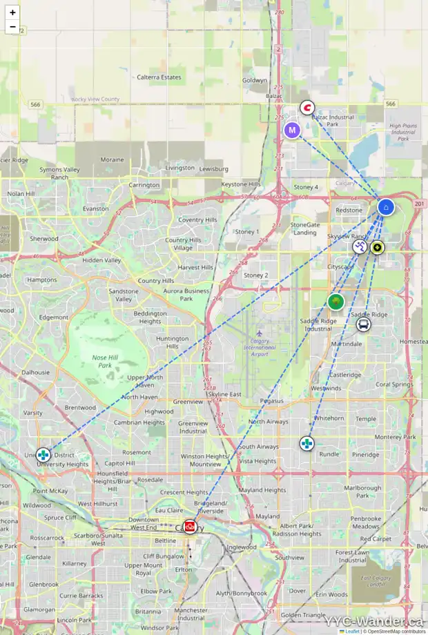 Daily accessibility map for 1955 CORNERSTONE BV NE, Calgary showing nearby schools, grocery stores, parks, LRT stations and nearby amenities