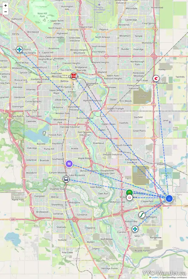 Daily accessibility map for 347 HOTCHKISS MR SE, Calgary showing nearby schools, grocery stores, parks, LRT stations and nearby amenities