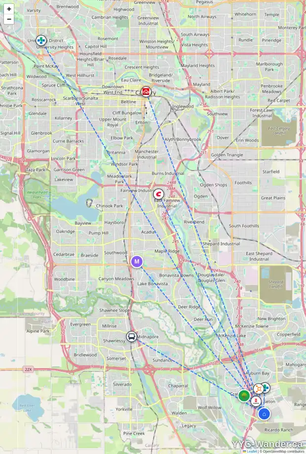 Daily accessibility map for 430 SETON CI SE, Calgary showing nearby schools, grocery stores, parks, LRT stations and nearby amenities