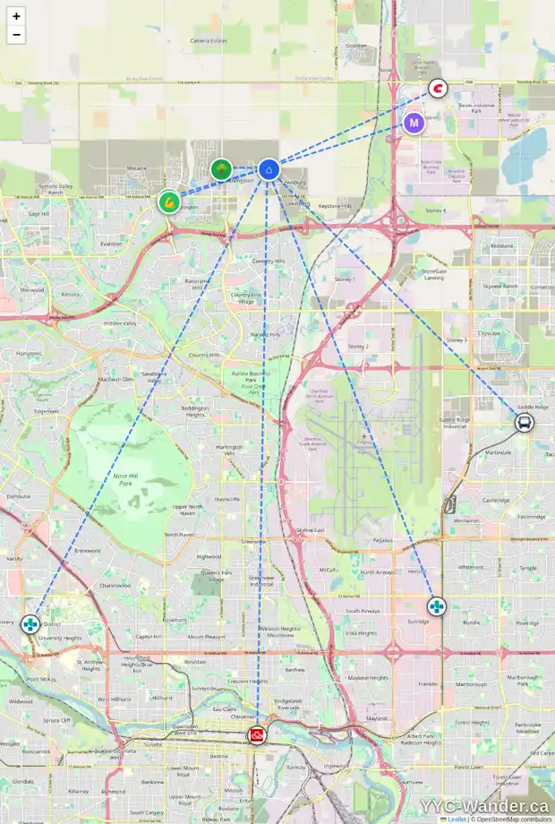 Daily accessibility map for 58 HERRON CM NE, Calgary showing nearby schools, grocery stores, parks, LRT stations and nearby amenities