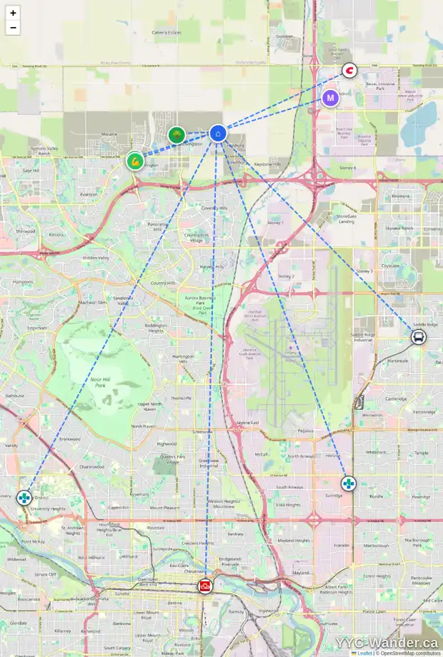 Daily accessibility map for 135 HERRON WK NE, Calgary showing nearby schools, grocery stores, parks, LRT stations and nearby amenities
