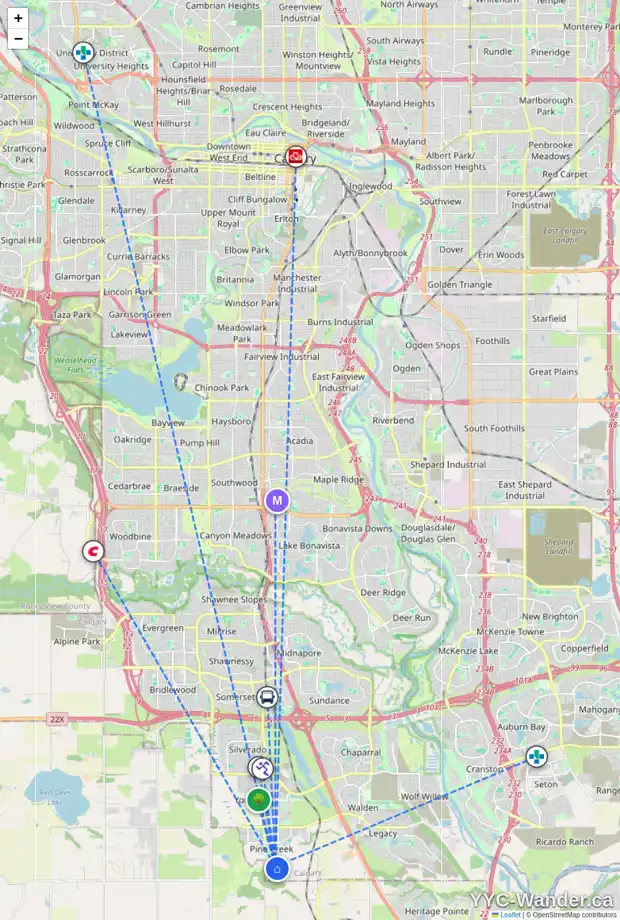 Daily accessibility map for 40 CREEKVIEW MR SW, Calgary showing nearby schools, grocery stores, parks, LRT stations and nearby amenities